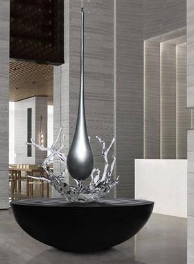 酒店大堂水滴不锈钢大摆件客厅水纹装饰品玻璃钢金属落地雕塑定制