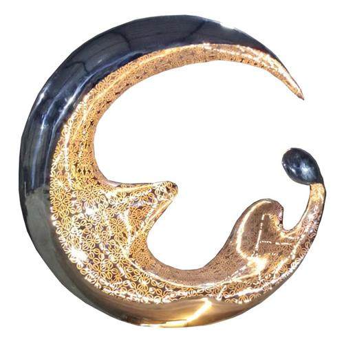 不锈钢月亮雕塑圆环水滴翅膀水景抽象镂空大型园林景观装饰品摆件