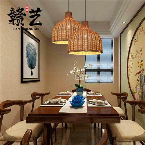 藤艺吊灯田园创意灯餐厅吧台客厅书房咖啡厅茶楼工程藤艺竹编吊灯