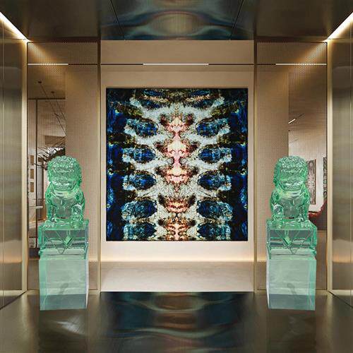 新中式落地透明树脂招财狮子摆件门口玄关书房别墅拴马柱动物雕塑