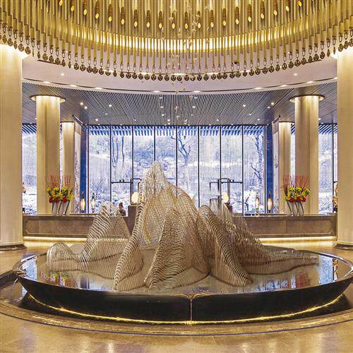 不锈钢镂空假山雕塑户外大型铁艺切片金属山形水池售楼处落地摆件