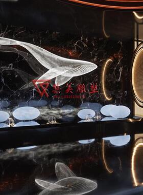 不锈钢铁艺编织镂空鲲鹏鲸鱼海豚雕塑售楼处餐馆空中海洋吊饰定制