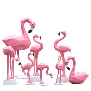 户外几何动物火烈鸟玻璃钢雕塑橱窗美陈装饰品园林游乐场水池摆件