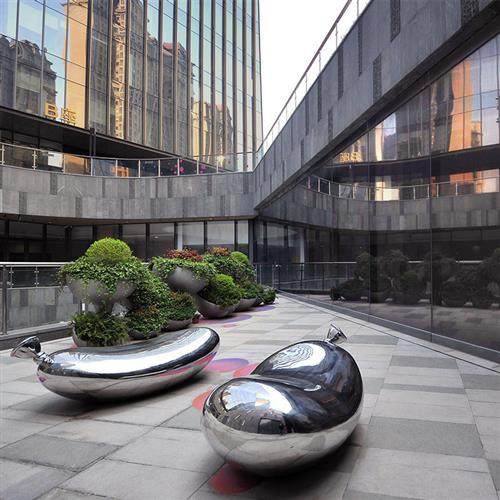 不锈钢坐凳异形镜面鹅卵石头座椅户外广场创意组合水壶暖宝休闲椅