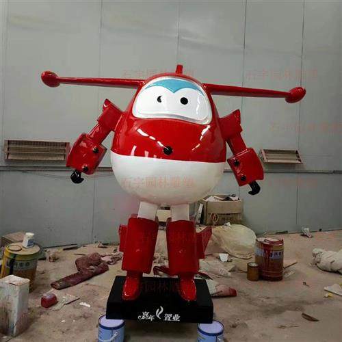 定制卡通雕塑超级小飞侠乐迪玻璃钢雕塑机器人商场动漫人物摆件商