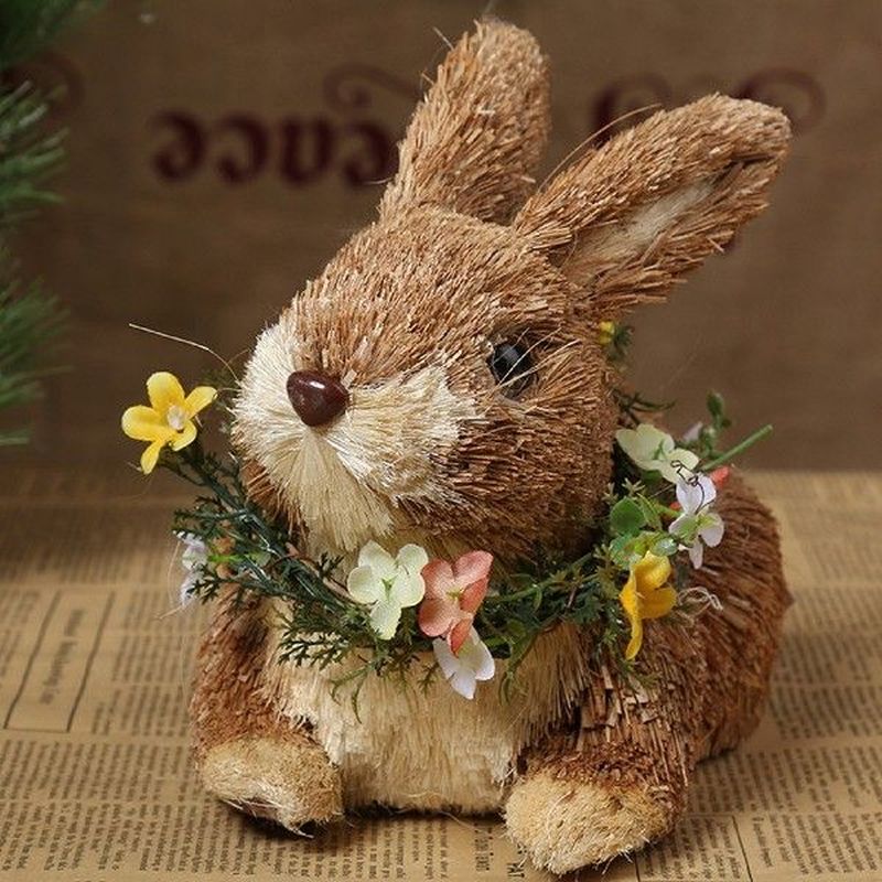 Easter Straw Rabbit Handicraft Desktop Bunny Ornament with