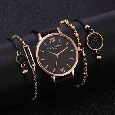 Watch Set Women 5pcs Woman Quartz Wristwatch Leather Ladies