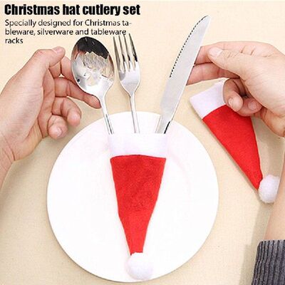 Mini Christmas Hat 1/5/10PCS Tableware Holder Bag Dinner