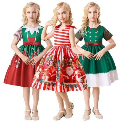 Girls Santa New Year Party Dresses Child Kids Pageant Ball