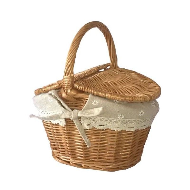 Picnic Hamper Willow Basket With Handle And Double Lids