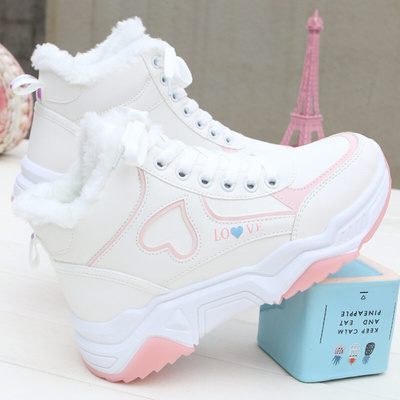 Winter Women High Top Sneakers 2021 New Love Woman Plush Vel