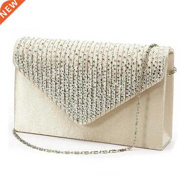 Ladies Large Evening Satin Bridal Diamante Luxury Clutch Ba