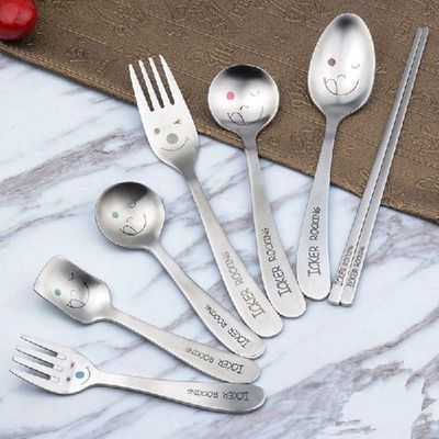 Stainless Steel Spoon Fork Flatware Set Kids Cartoon