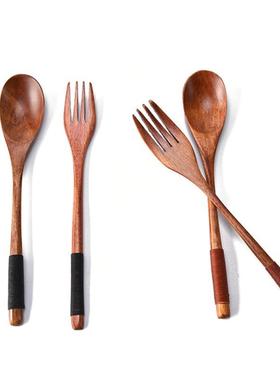 Wood Spoon Chopsticks And Fork Dinner Set Portable Cutlery S