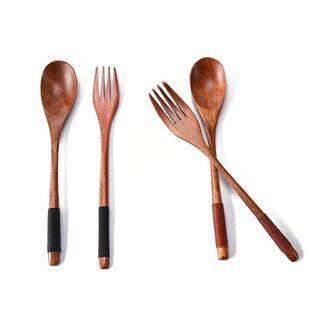 Wood Spoon Chopsticks And Fork Dinner Set Portable Cutlery S