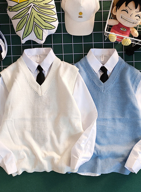 Men Sweater Vest Solid Autumn Simple V-neck All-match Knitte