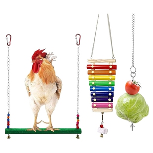 3PCS Chicken Toys Chicken Swing Toy,Wood Stand for Chicken C