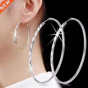 Genuine 925 Sterling Silver Earrings, 5cm Fashion Big Earrin