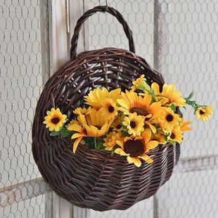 Wall Mount Rattan Basket Wicker Flower Pot Hanging Woven