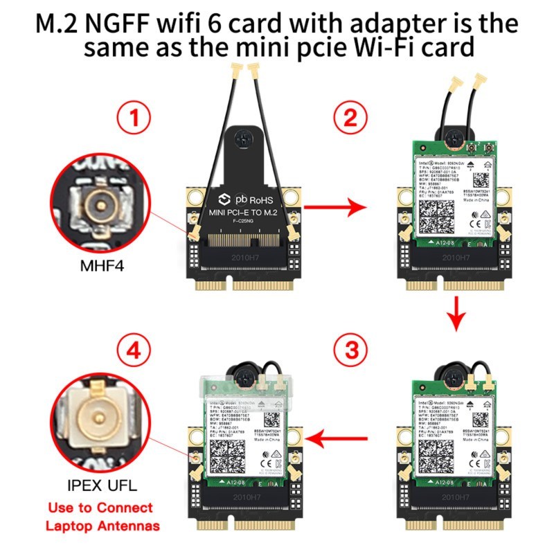 M.2 To Mini PCI E Wi Fi Adapter Intel AX210NGW 9260 AX200 W