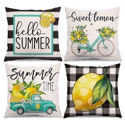 Summer Pillow Covers 18X18 Set Of 4 Summer Decorations For