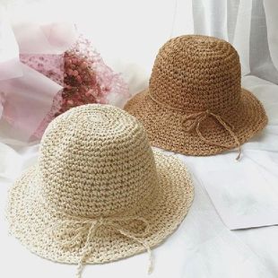Girls Straw Hat Summer Beach Baby SunHat Round Top Raffia
