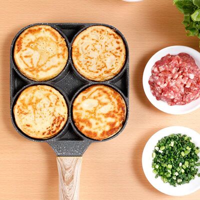 4 Hole Omelet Pan for Burger Eggs Ham Pancake Maker Wooden