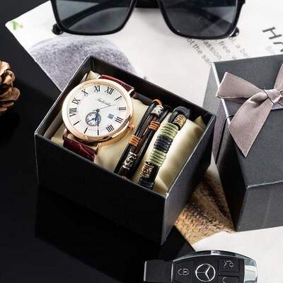 Men's luxury watch gift box 3-piece set for birthday