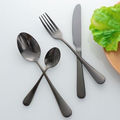 Set Knife Cutlery Spoon Silverware Black Stainless Steel