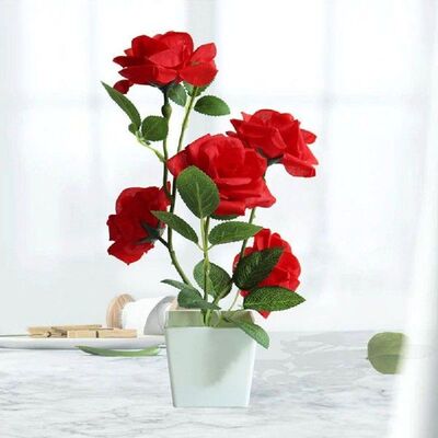 Artificial Plant Pot Rose Desktop Decor Faux Silk Flower