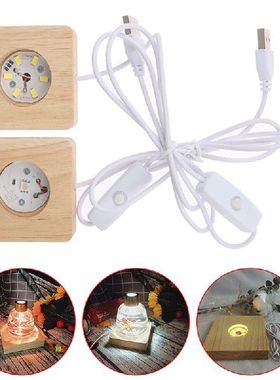 USB Socket Handmade Square Wood LED Light Base Night Lamp
