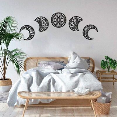 5pcs Moon Phase Wall Hanging Wooden Bedroom Wall Decor