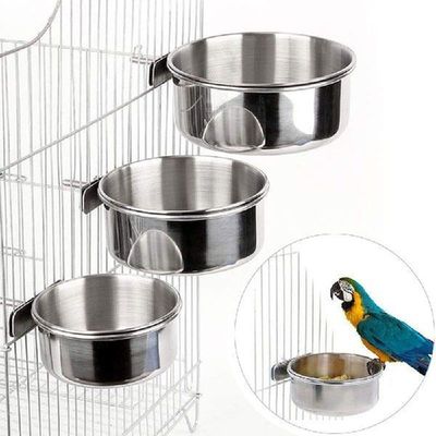 Bird Food Dish Stainless Steel Parrot Feeder Water Cage