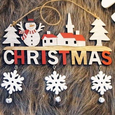 1Pcs Christmas Wooden Door Sign Santa Claus Snowflakes