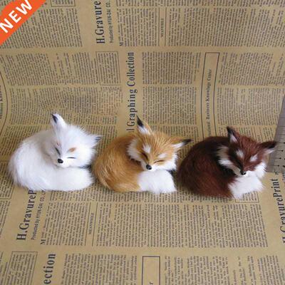 New Simulation Brown fox Toy Furs Squatting Fox Model Home D