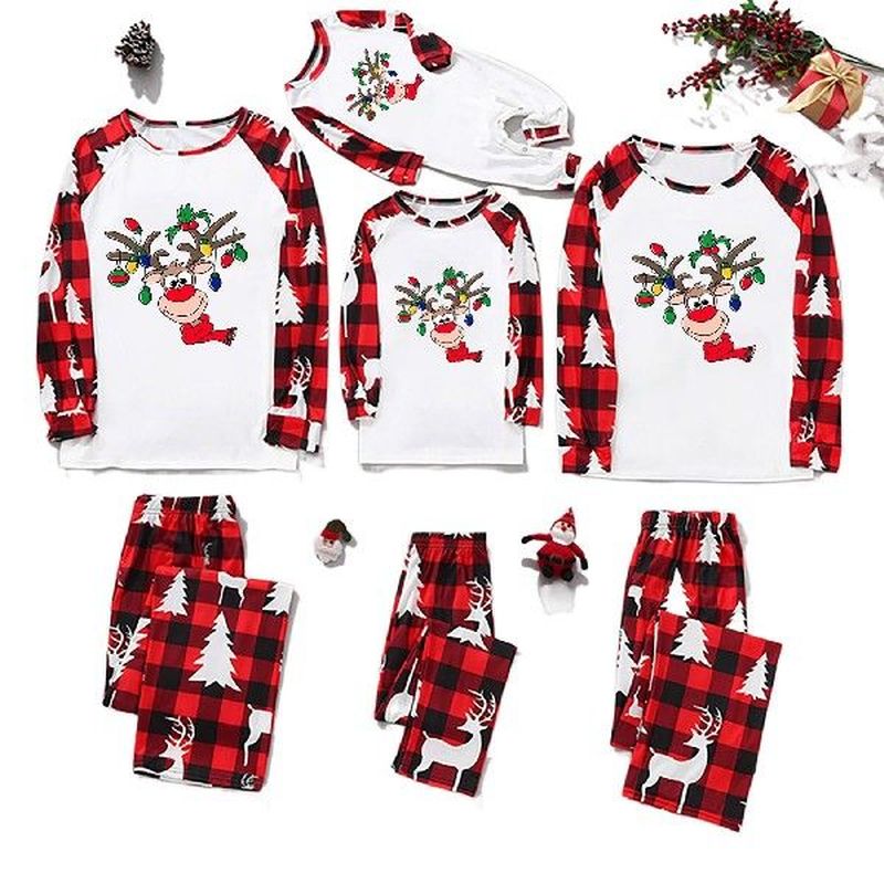 Christmas Family Matching Pajamas Letter Plaid Print Parent