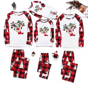 Christmas Family Matching Pajamas Letter Plaid Print Parent