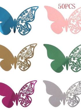 50pcs/lot Butterfly Wine Glass Placecard Laser Cut Paper