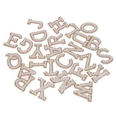 Promotion! Gold Rhinestone Pearl English Alphabet Patch 3D