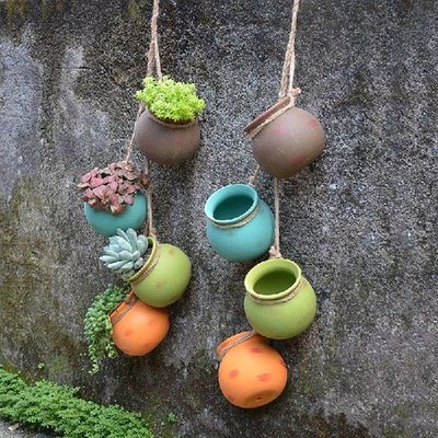 4PCS Ceramics Hanging Flowers Pots Retro Levitating Plant