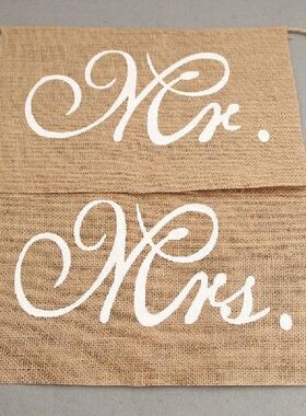1 Set of 2 Burlap Bows Mr. & Mrs Burlap Chair Banner