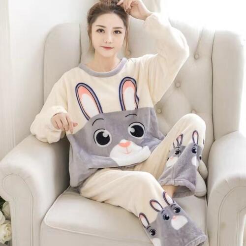 2021 Autumn Winter Warm Flannel Women Pyjamas Sets Thick Cor