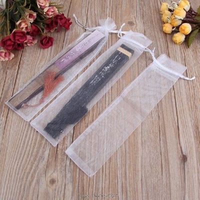 50 Pcs Putih Serut Organza Kipas Tangan Lipat Kantong Pesta