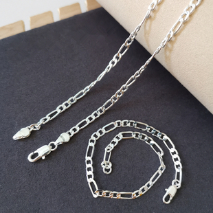 Pure Silver 925 Jewelery Sets For Men 4mm Figaro Chain Brace