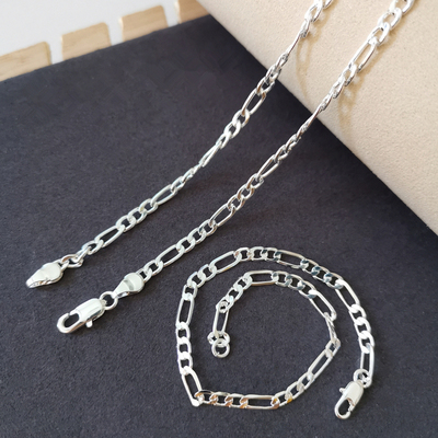 Pure Silver 925 Jewelery Sets For Men 4mm Figaro Chain Brace