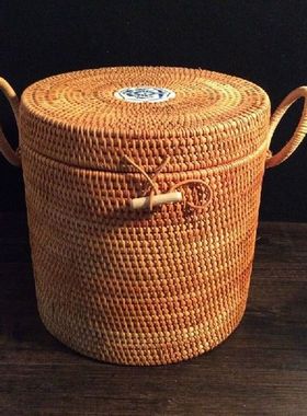 Storage Basket Double Side Handles Wicker Basket With Lid