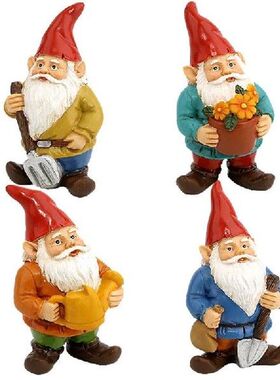 4-pcs Mini Fairy Gnomes Statue Mini Dwarf Fairy Gnome