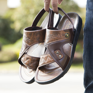 Men Leather Sandals Summer Classic Shoes Slippers Soft Sanda