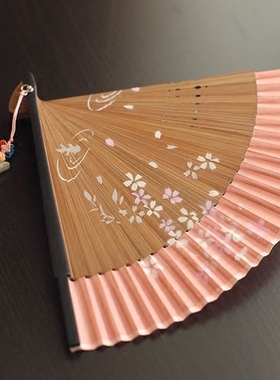Moon Fan   Bamboo Handle Folding Fan Silk Fan Hanfu Fan