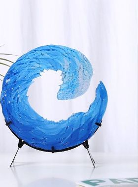 Acrylic Ocean Fused Glass Sculpture Wave Lifelike Blue